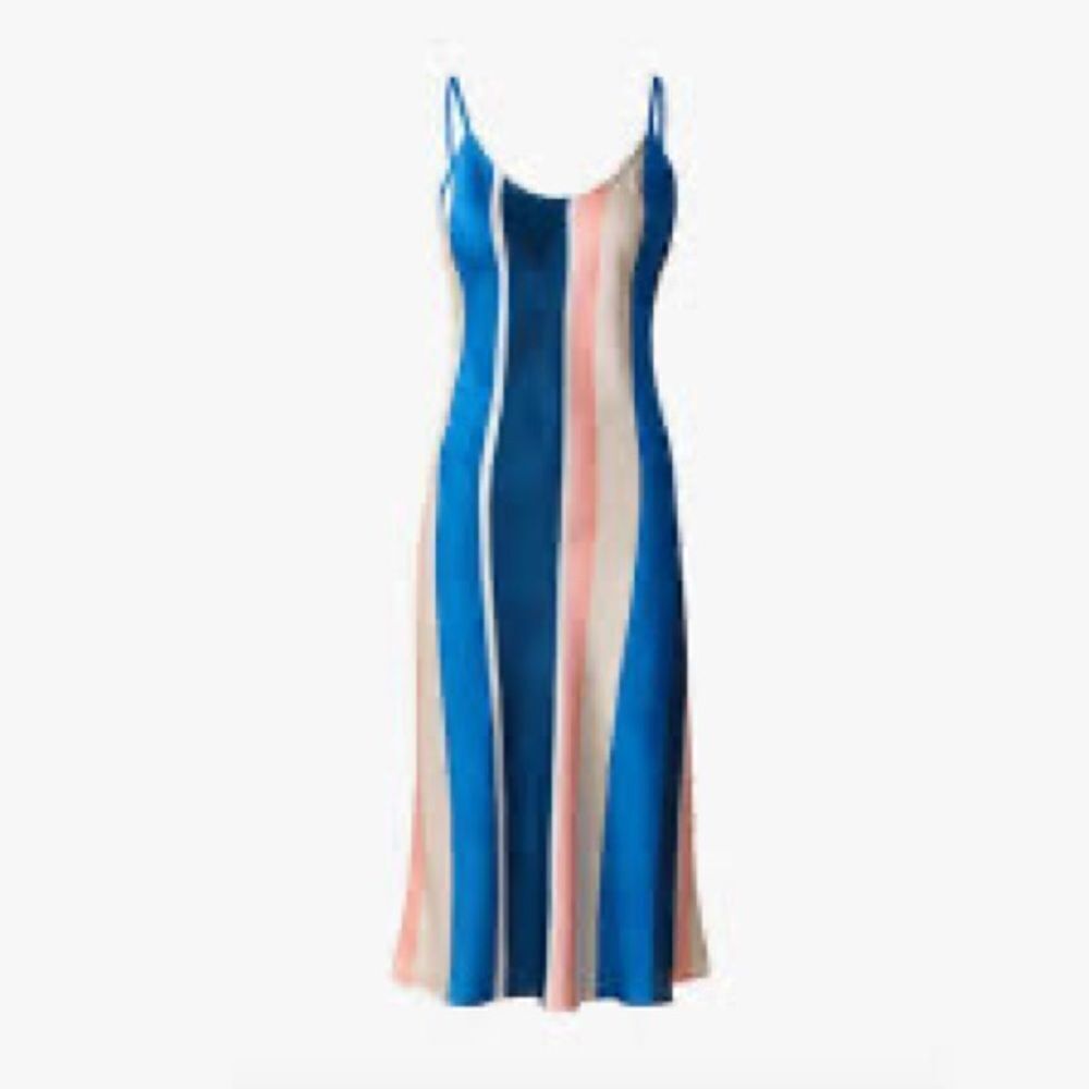H&M X Lemlem Vertical Stripe Blue, Cream Blogger Favourite Slip Dress NWT